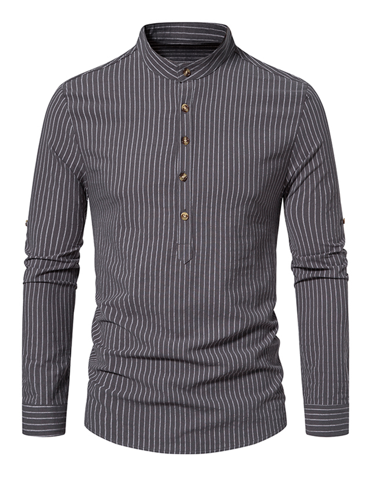 Jesper | Katoenen gestreept shirt met Henley kraag en lange mouwen