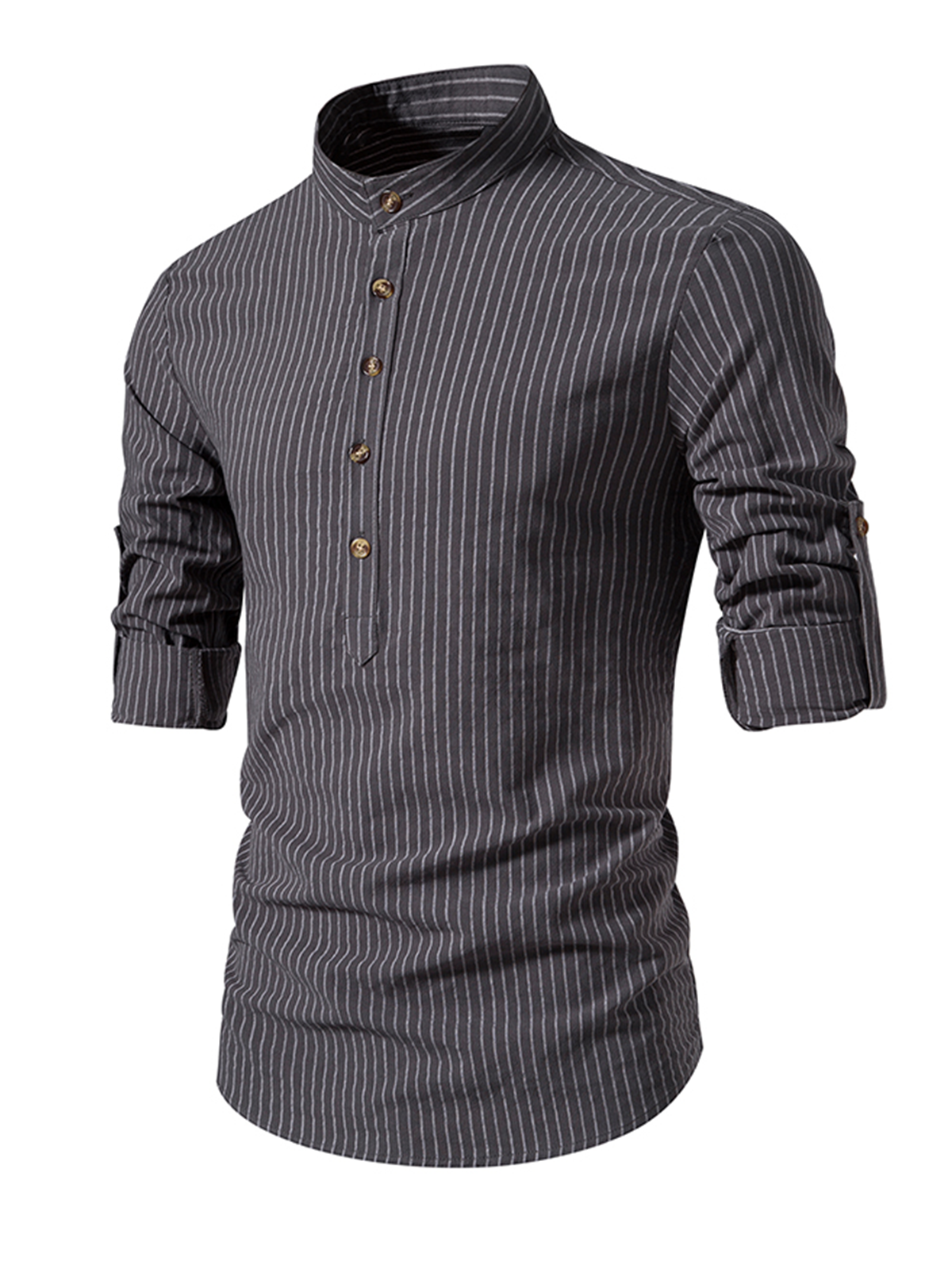 Jesper | Katoenen gestreept shirt met Henley kraag en lange mouwen