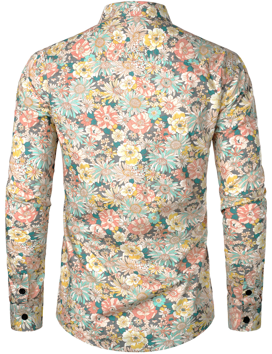 Lars | Grijs katoenen overhemd met bloemenprint