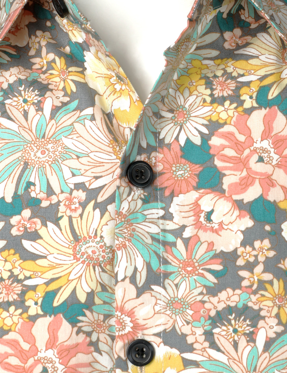 Lars | Grijs katoenen overhemd met bloemenprint
