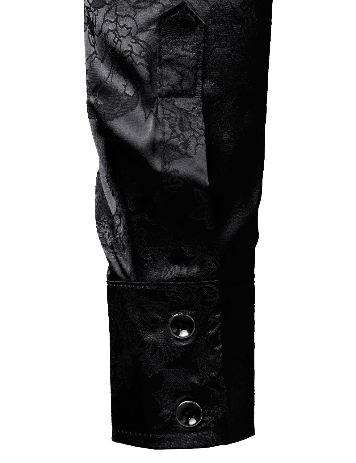 Jasper | Glanzend satijnbloemenjacquard-overhemd met lange mouwen in het zwart