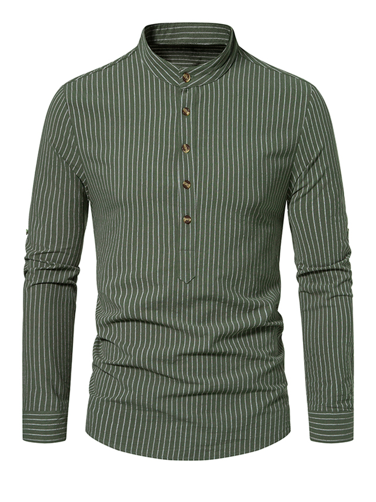 Jesper | Katoenen gestreept shirt met Henley kraag en lange mouwen