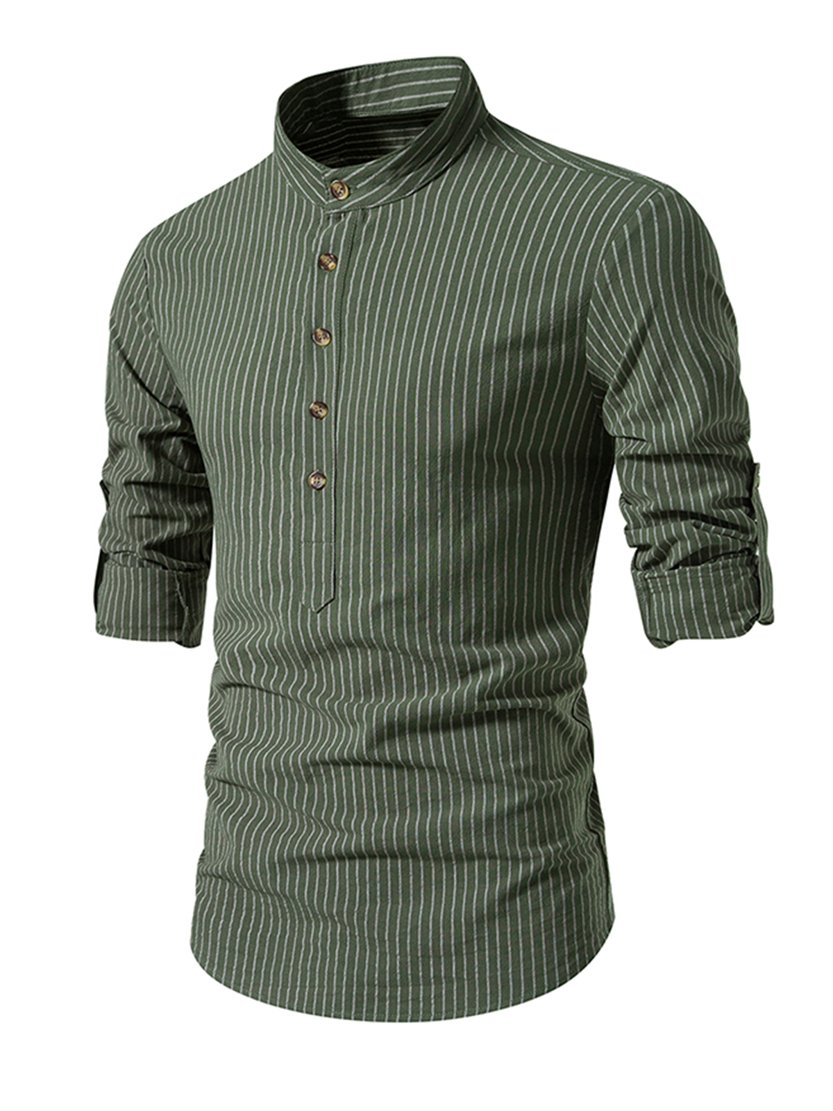 Jesper | Katoenen gestreept shirt met Henley kraag en lange mouwen