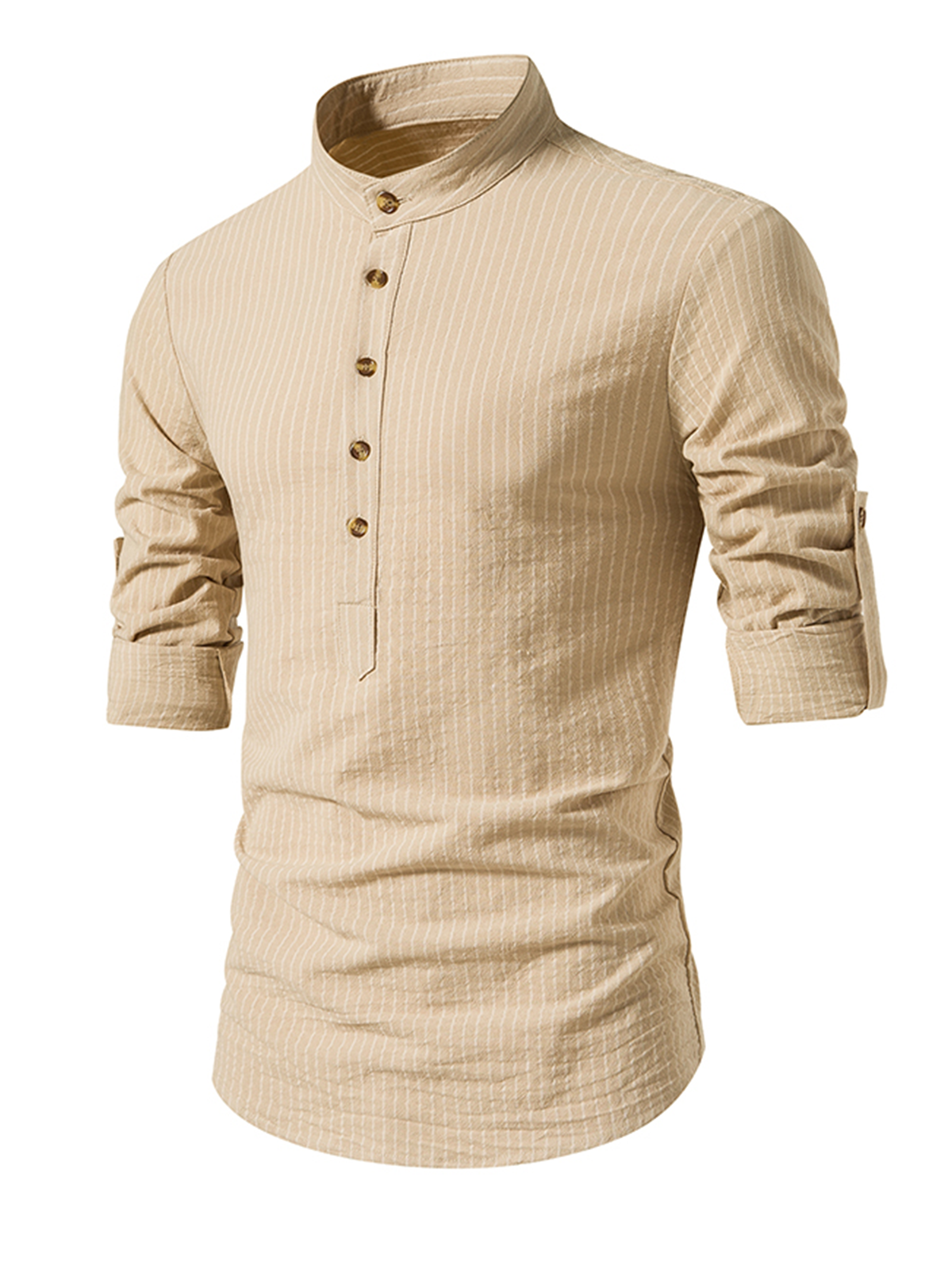 Jesper | Katoenen gestreept shirt met Henley kraag en lange mouwen