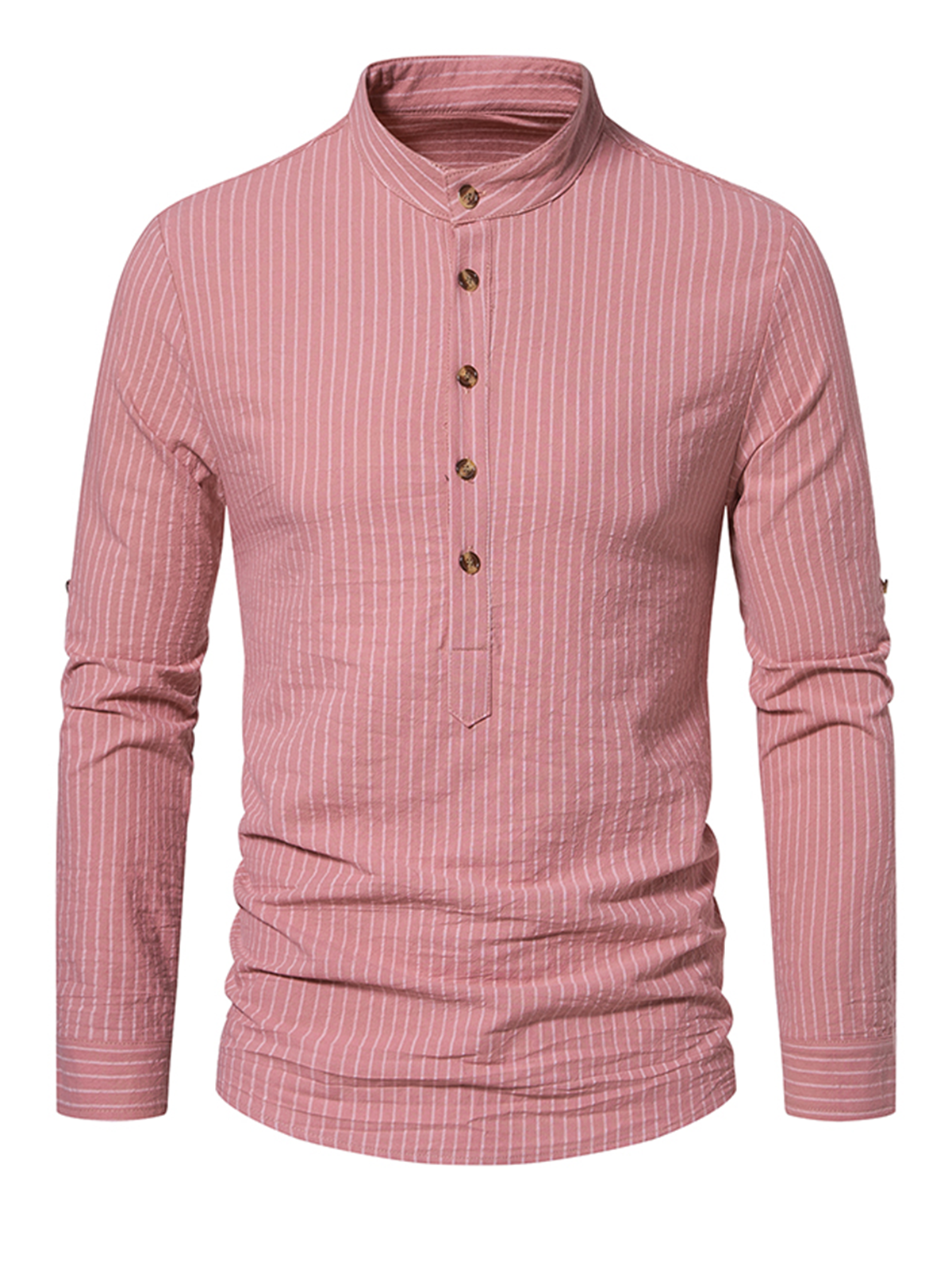 Jesper | Katoenen gestreept shirt met Henley kraag en lange mouwen