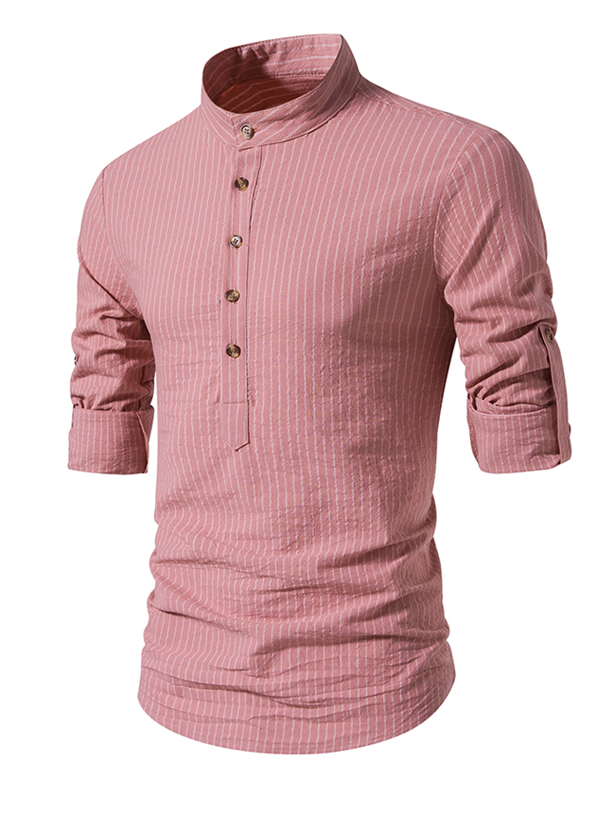 Jesper | Katoenen gestreept shirt met Henley kraag en lange mouwen