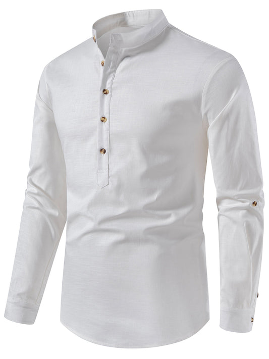 Luke | Effen heren longsleeve met Henley kraag