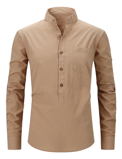 Jasper | Heren longsleeve met Henley kraag en borstzak