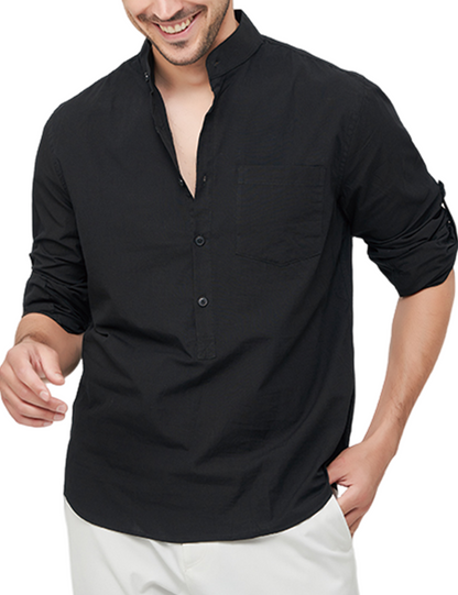 Lars | Heren casual shirt met Henley-kraag en lange mouwen