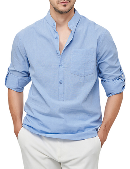 Lars | Heren casual shirt met Henley-kraag en lange mouwen