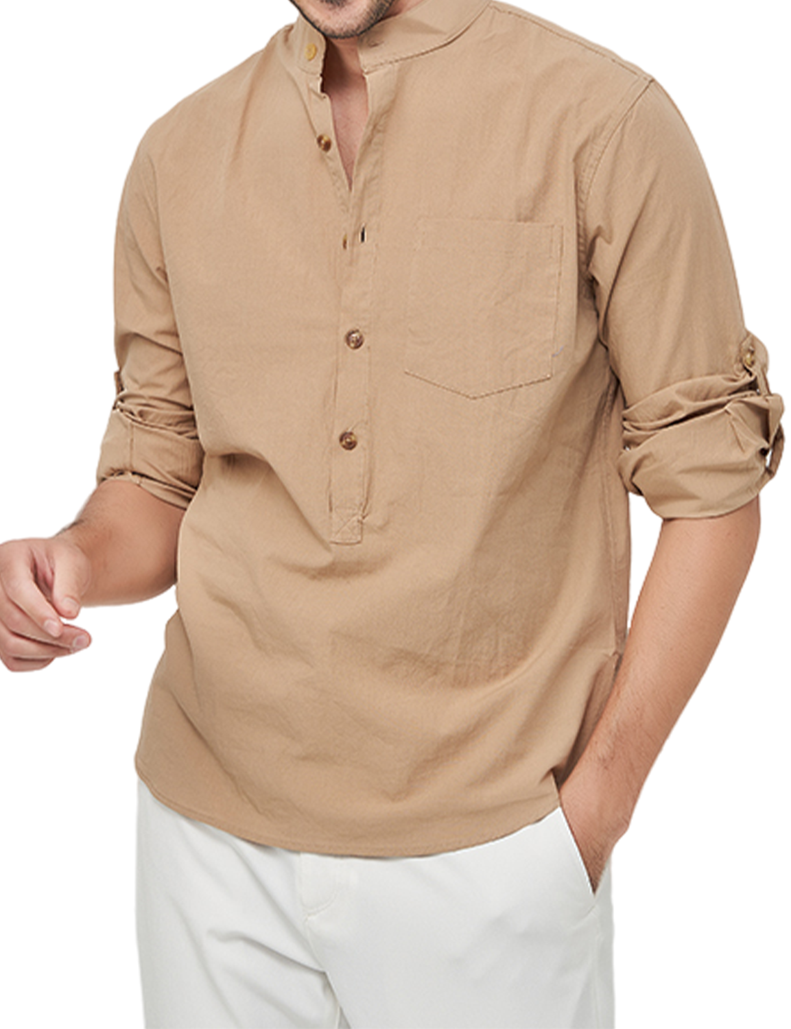 Jasper | Heren longsleeve met Henley kraag en borstzak