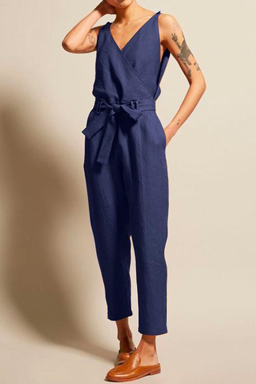 Eline | Mouwloze jumpsuit met V-hals en strik taille