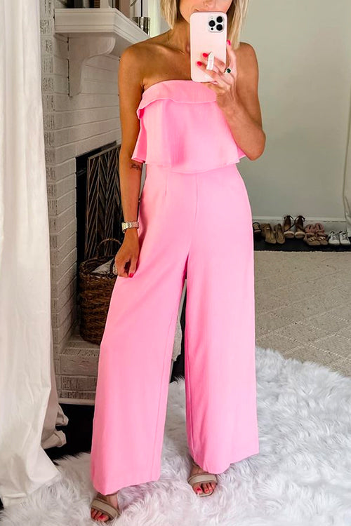 Sofie | Ruflle tube top jumpsuit met hoge taille en wijde pijpen