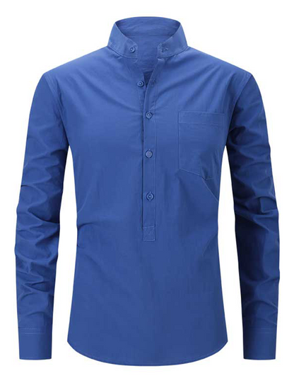 Lars | Heren casual katoenen shirt met Henley kraag