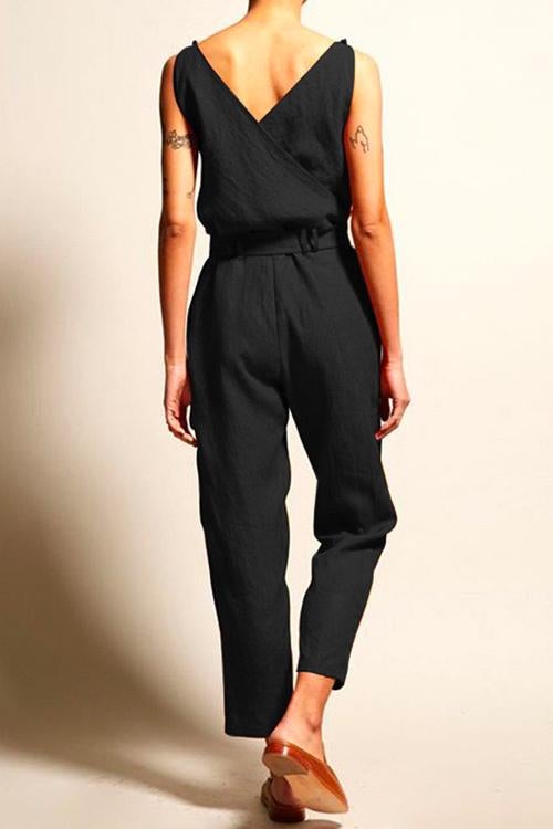 Femke | Mouwloze jumpsuit met V-hals en strik in de taille