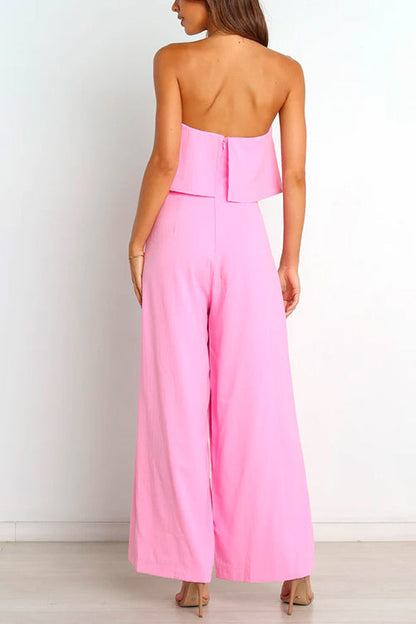 Sofie | Ruflle tube top jumpsuit met hoge taille en wijde pijpen