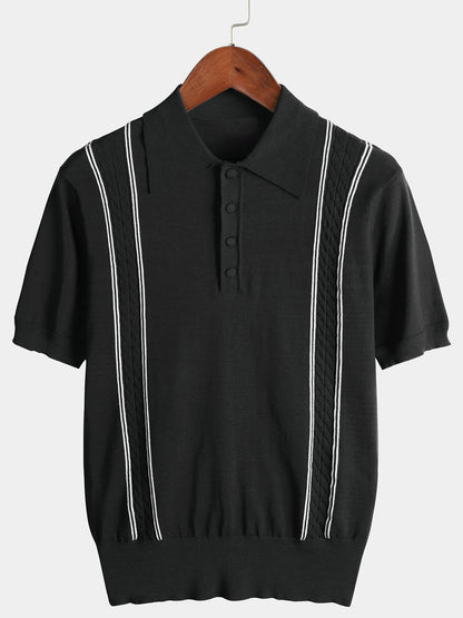 Jasper | Gestreept gebreid poloshirt met korte mouwen