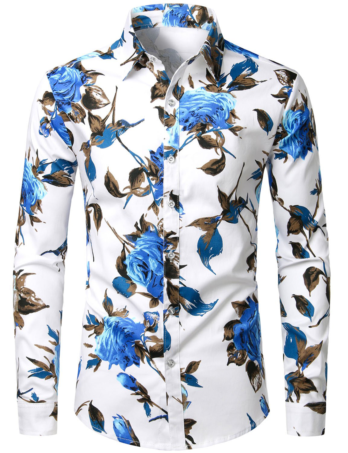 Floris | Heren bloemenprint katoenen casual overhemd met lange mouwen