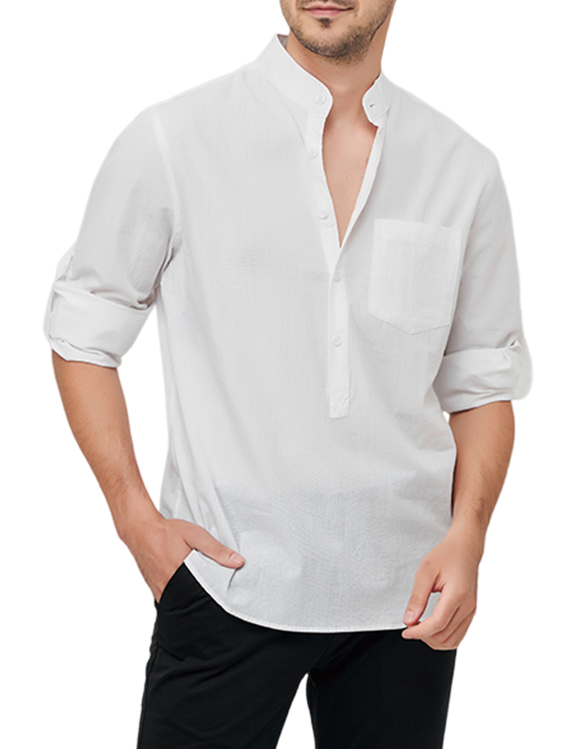 Lars | Heren casual shirt met Henley-kraag en lange mouwen