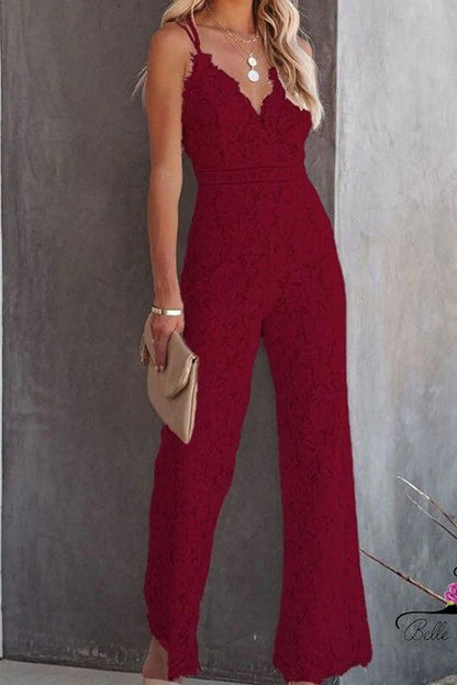 Karina | Elegante kanten jumpsuit in effen kleur