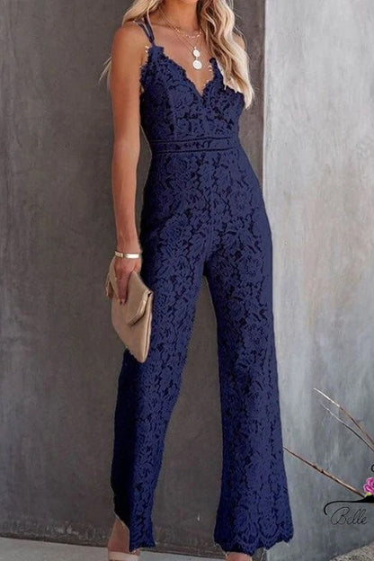 Karina | Elegante kanten jumpsuit in effen kleur