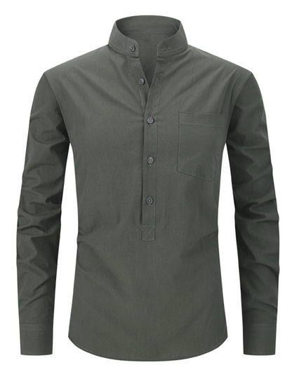 Jasper | Heren longsleeve met Henley kraag en borstzak