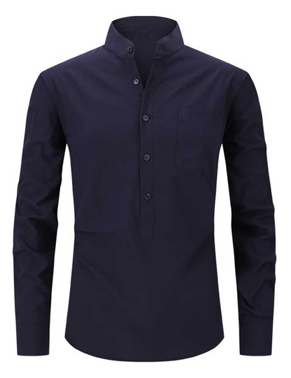 Jasper | Heren longsleeve met Henley kraag en borstzak