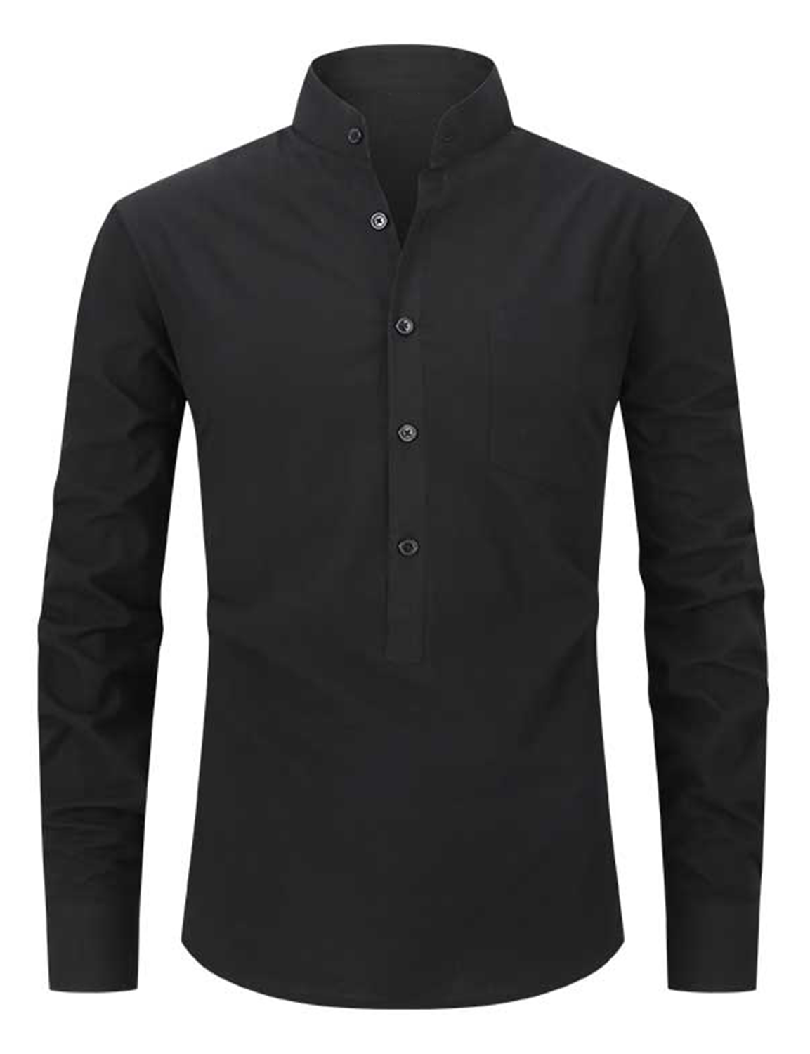 Lars | Heren casual shirt met Henley-kraag en lange mouwen