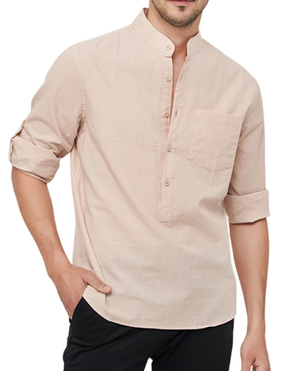 Lars | Heren casual katoenen shirt met Henley kraag