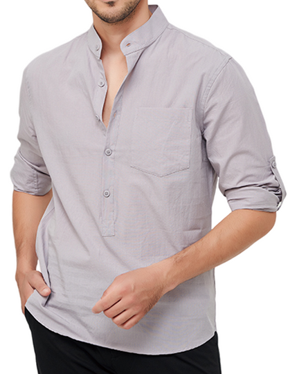 Lars | Heren casual katoenen shirt met Henley kraag