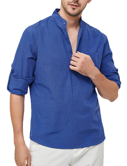 Lars | Heren casual katoenen shirt met Henley kraag