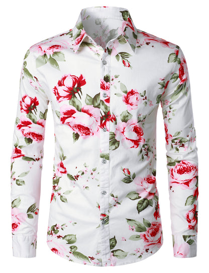 Jasper | Witte bloemenprint casual overhemd met lange mouwen