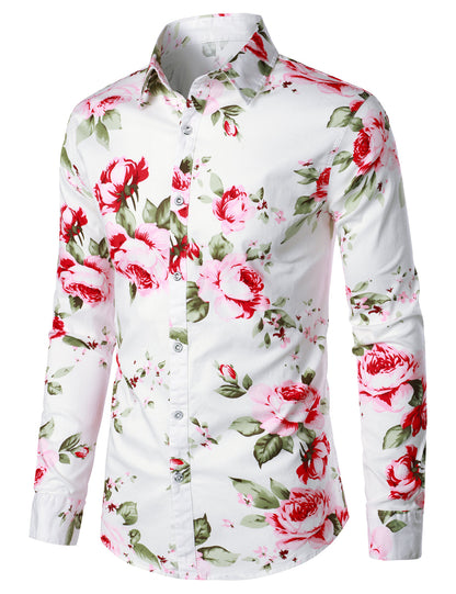 Jasper | Witte bloemenprint casual overhemd met lange mouwen