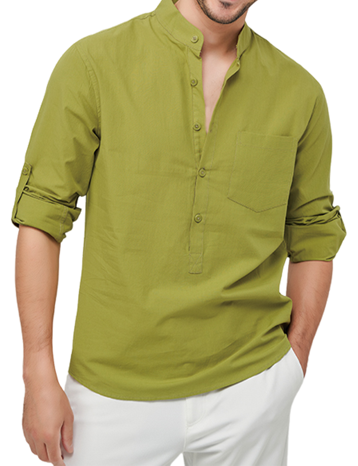 Lars | Heren casual katoenen shirt met Henley kraag