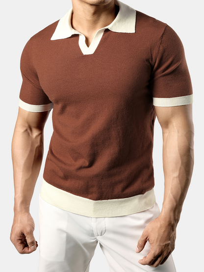 Daan | Heren V-hals gebreide polo - Slim fit - Korte mouw