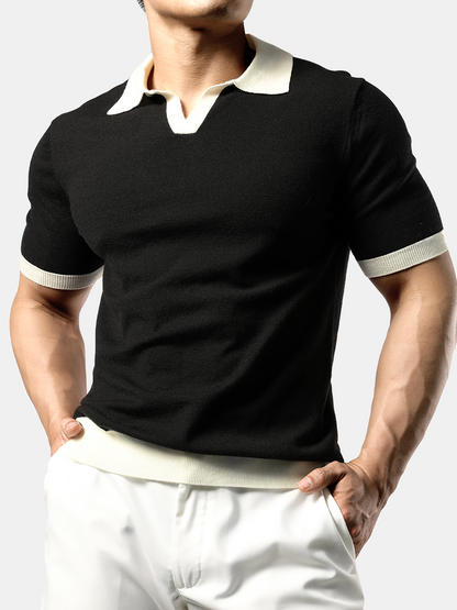 Daan | Heren V-hals gebreide polo - Slim fit - Korte mouw