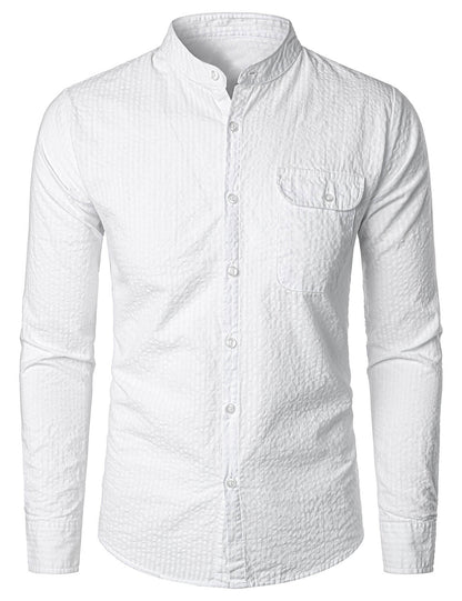 Bram | Katoenen casual herenshirt met zak en henley kraag