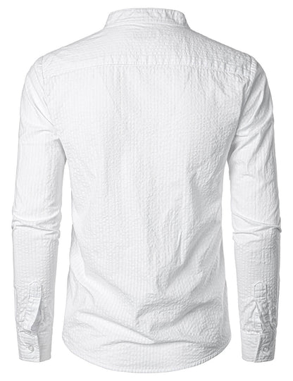 Bram | Katoenen casual herenshirt met zak en henley kraag