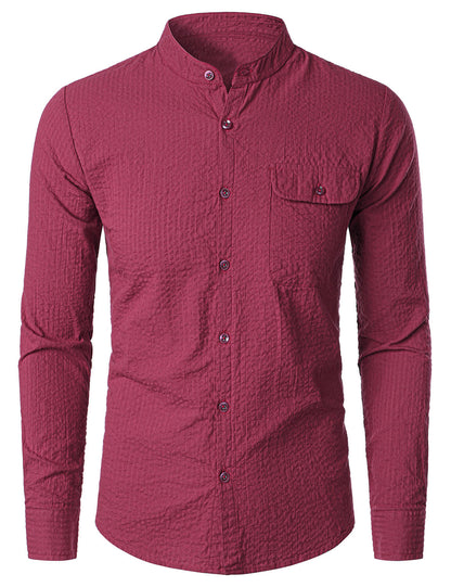 Bram | Katoenen casual herenshirt met zak en henley kraag