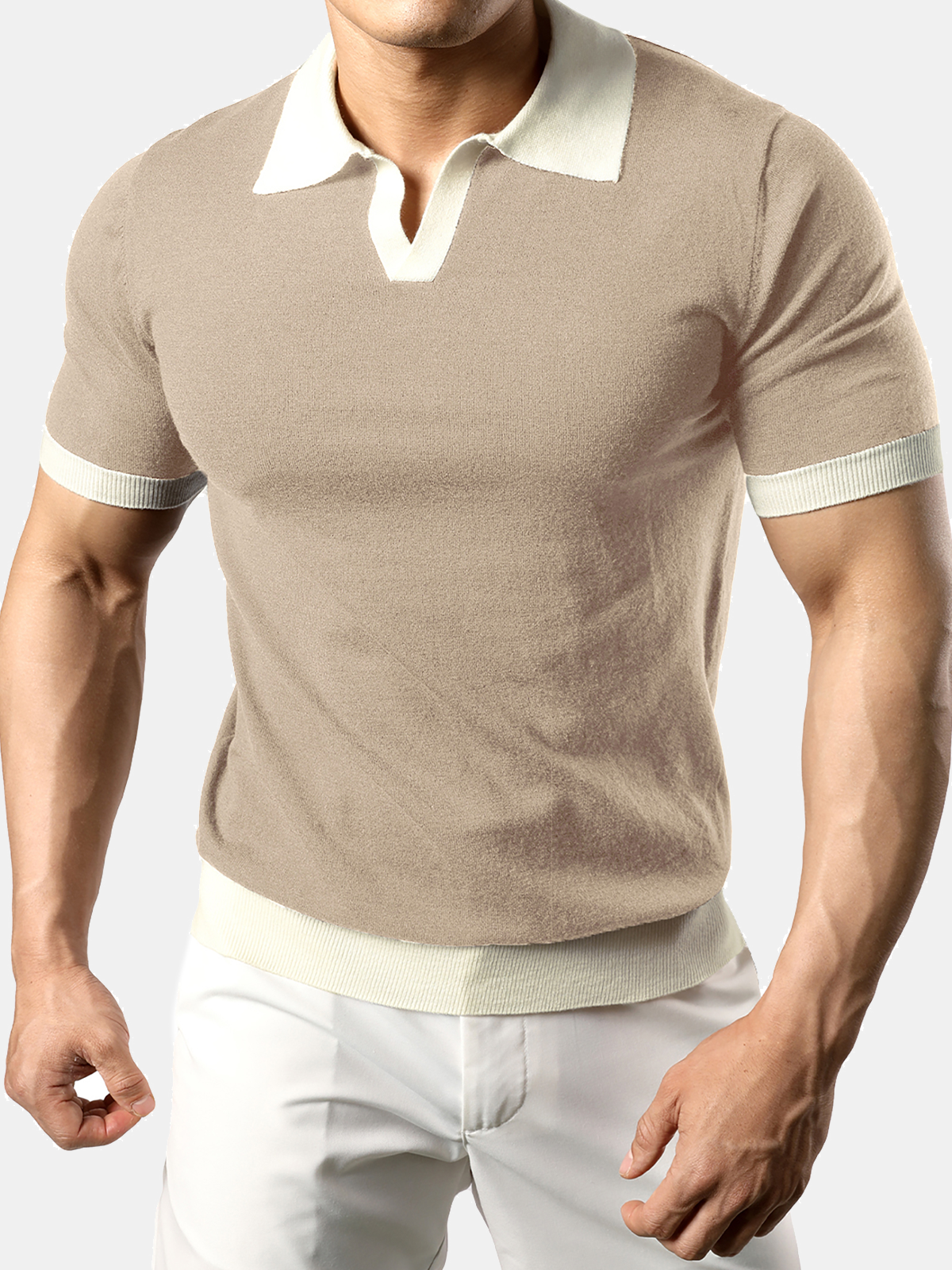 Daan | Heren V-hals gebreide polo - Slim fit - Korte mouw