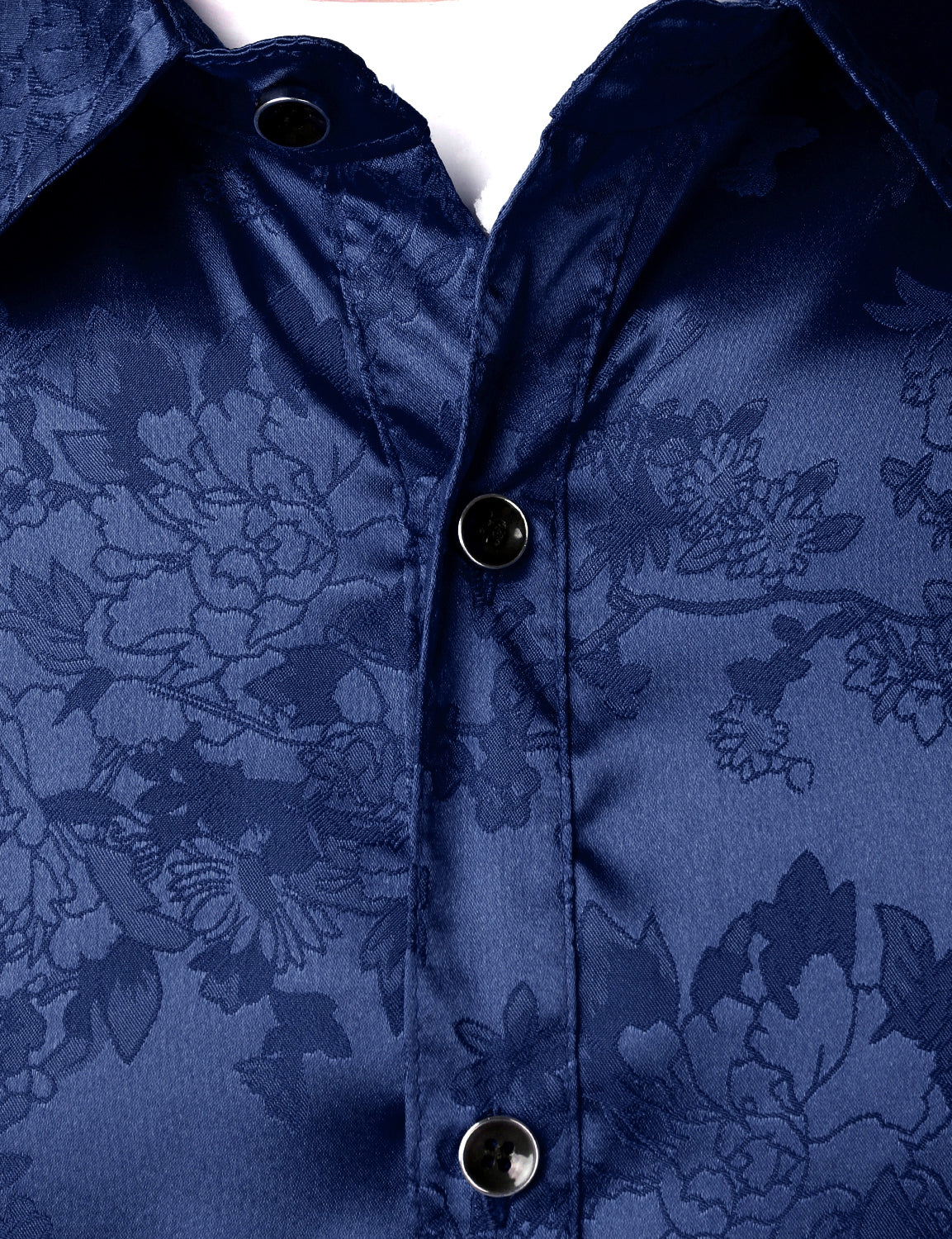 Julian | Blauw satijnen herenoverhemd met bloemenjacquard