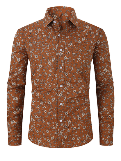 Lars | Heren bruin vintage overhemd met bloemenprint