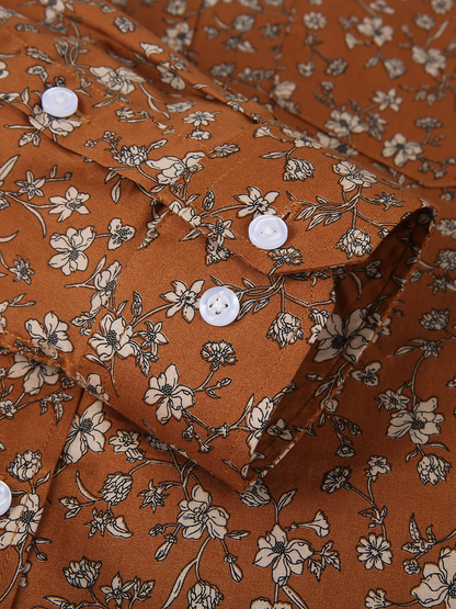 Lars | Heren bruin vintage overhemd met bloemenprint