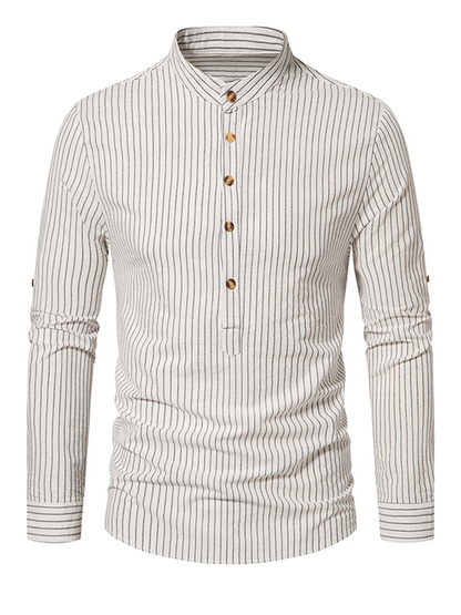 Lars | Heren gestreept katoenen shirt met Henley kraag