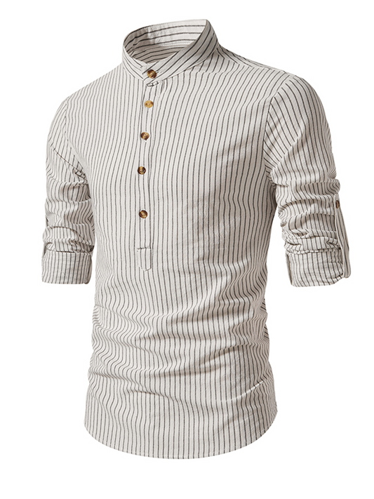 Lars | Heren gestreept katoenen shirt met Henley kraag