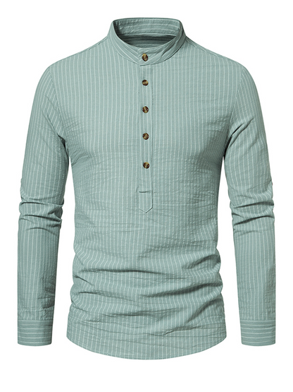 Lars | Heren gestreept katoenen shirt met Henley kraag