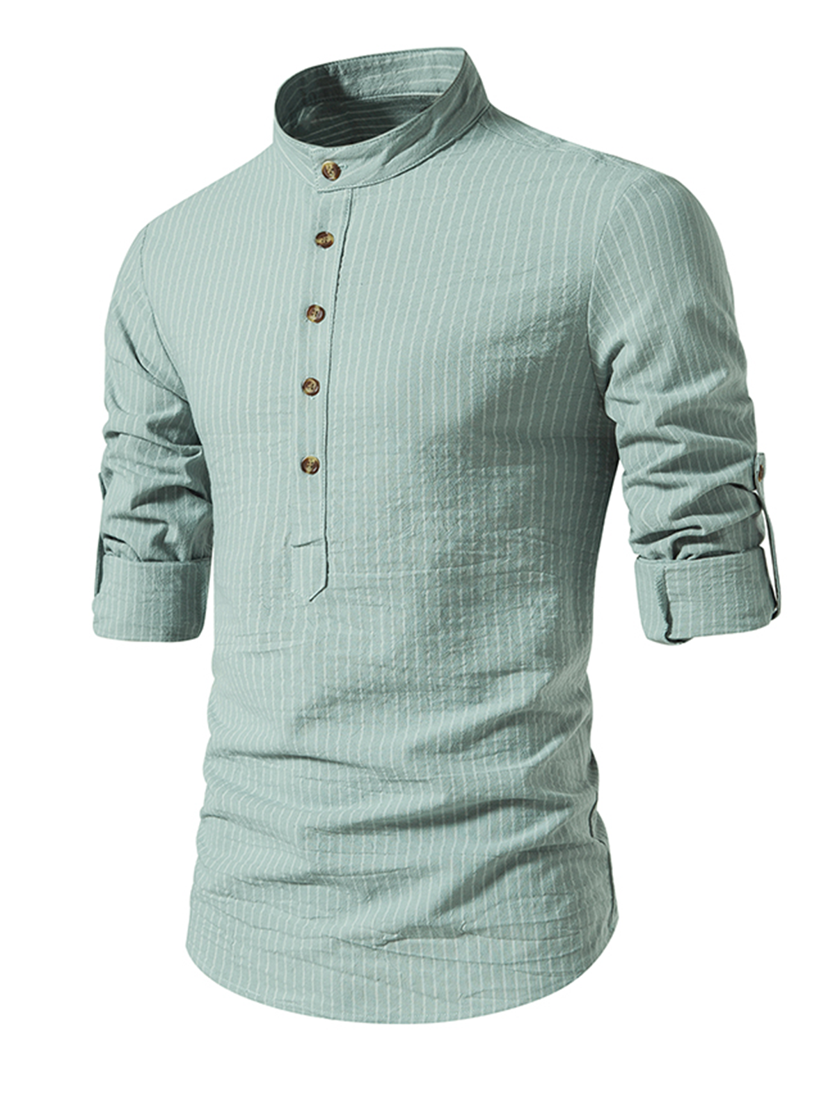 Lars | Heren gestreept katoenen shirt met Henley kraag