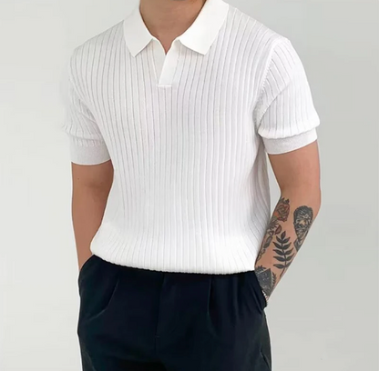 Lars | Ribgebreid katoenen poloshirt