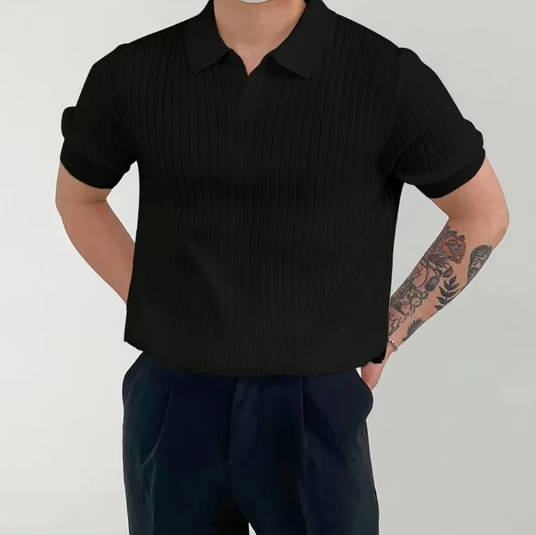 Lars | Ribgebreid katoenen poloshirt