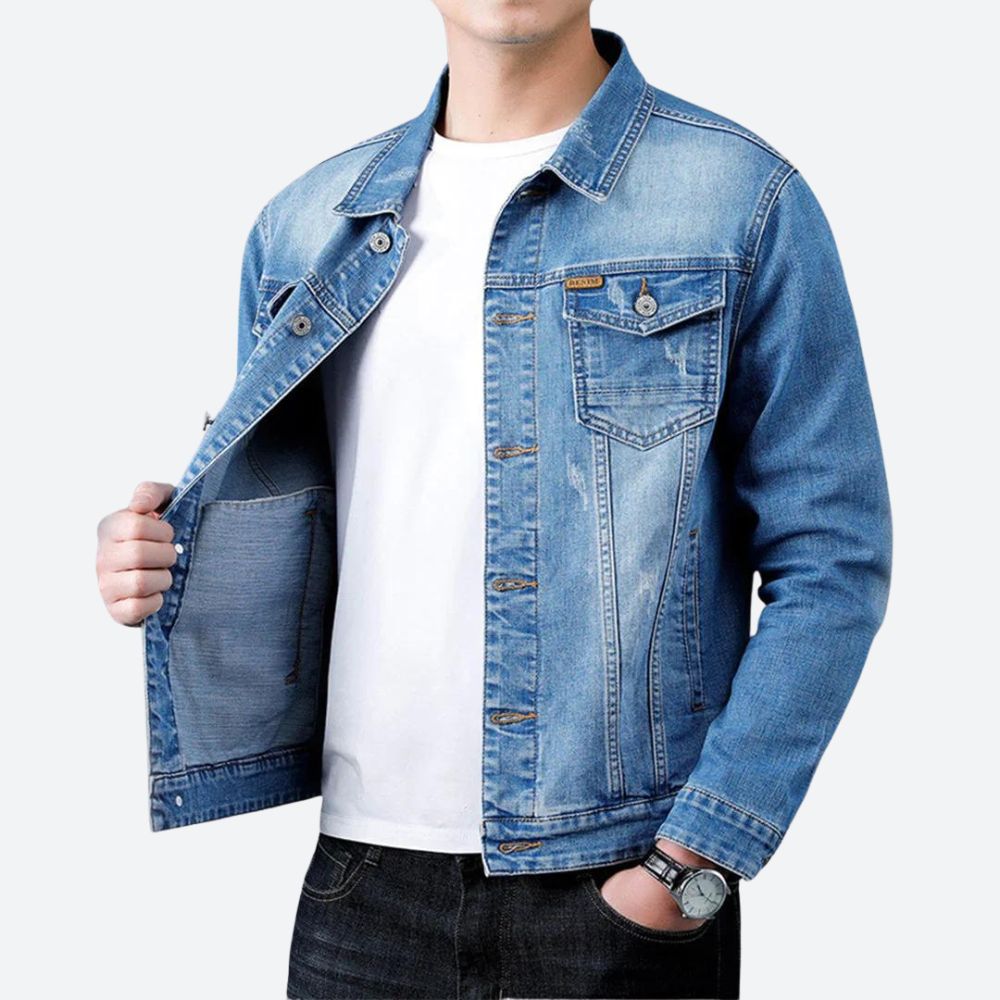 Niels | Moderne denim jas met subtiele scheuren